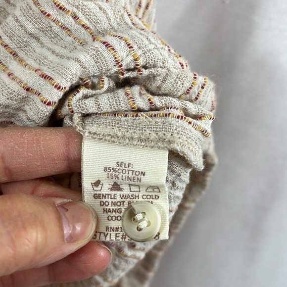 Hem & Thread Linen Blend Tan Stripe Button Up Romper Womens Size M - Picture 10 of 11